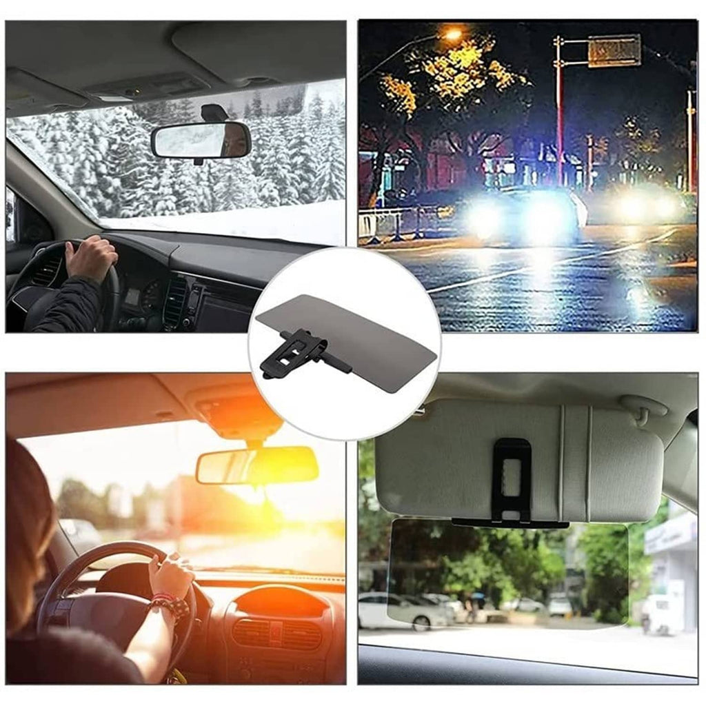 Sun visor extender with clip-on black frame and dark tinted screen