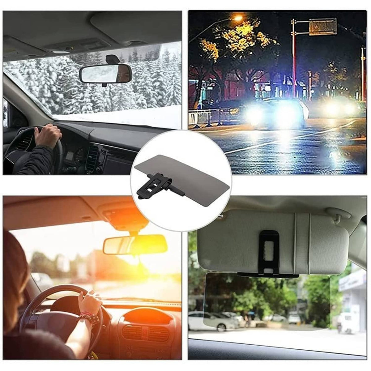 Sun visor extender with clip-on black frame and dark tinted screen