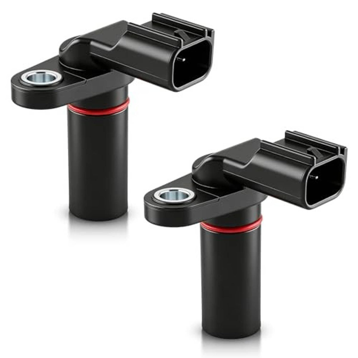 Camshaft position sensor set with black housings, red seal ring, and 2-pin connector ends