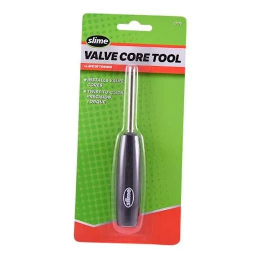 Valve core tool in retail blister pack with black handle and metal shaft