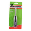 Valve core tool in retail blister pack with black handle and metal shaft
