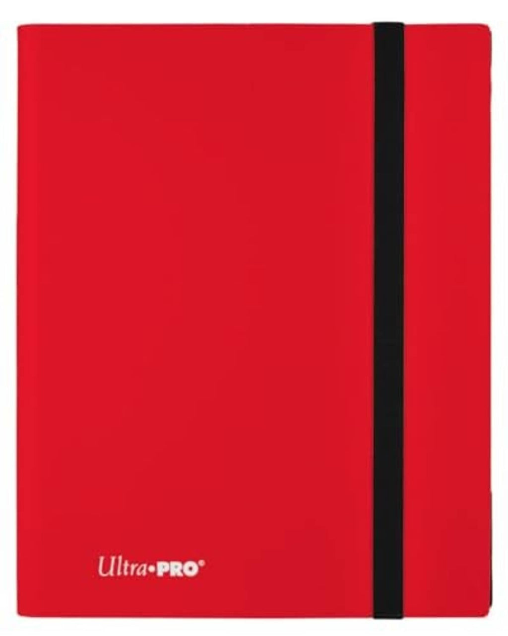 Ultra PRO 9-pocket binder in apple red with black spine, front view