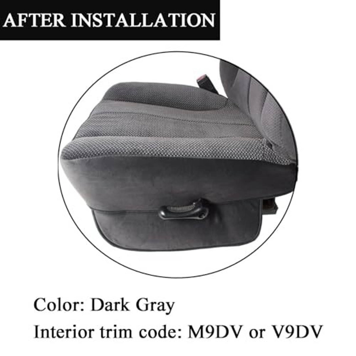 Dark gray cloth seat bottom replacement cover, after-install view