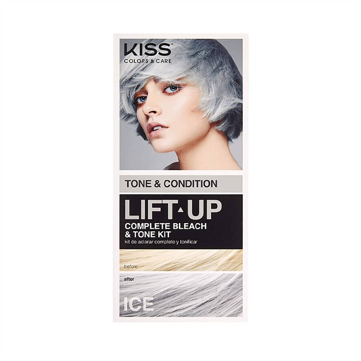 KISS Lift-Up Complete Hair Bleach Kit in Ice, Tone & Condition kit box
