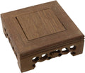 Wooden display stand base with carved square top panel and row of oval cutouts