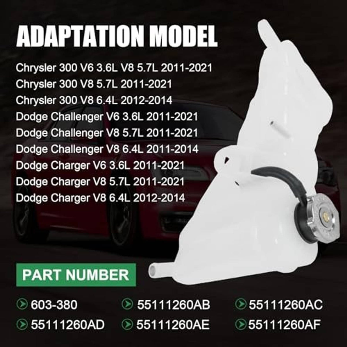 White coolant reservoir part with round cap and short outlet tube