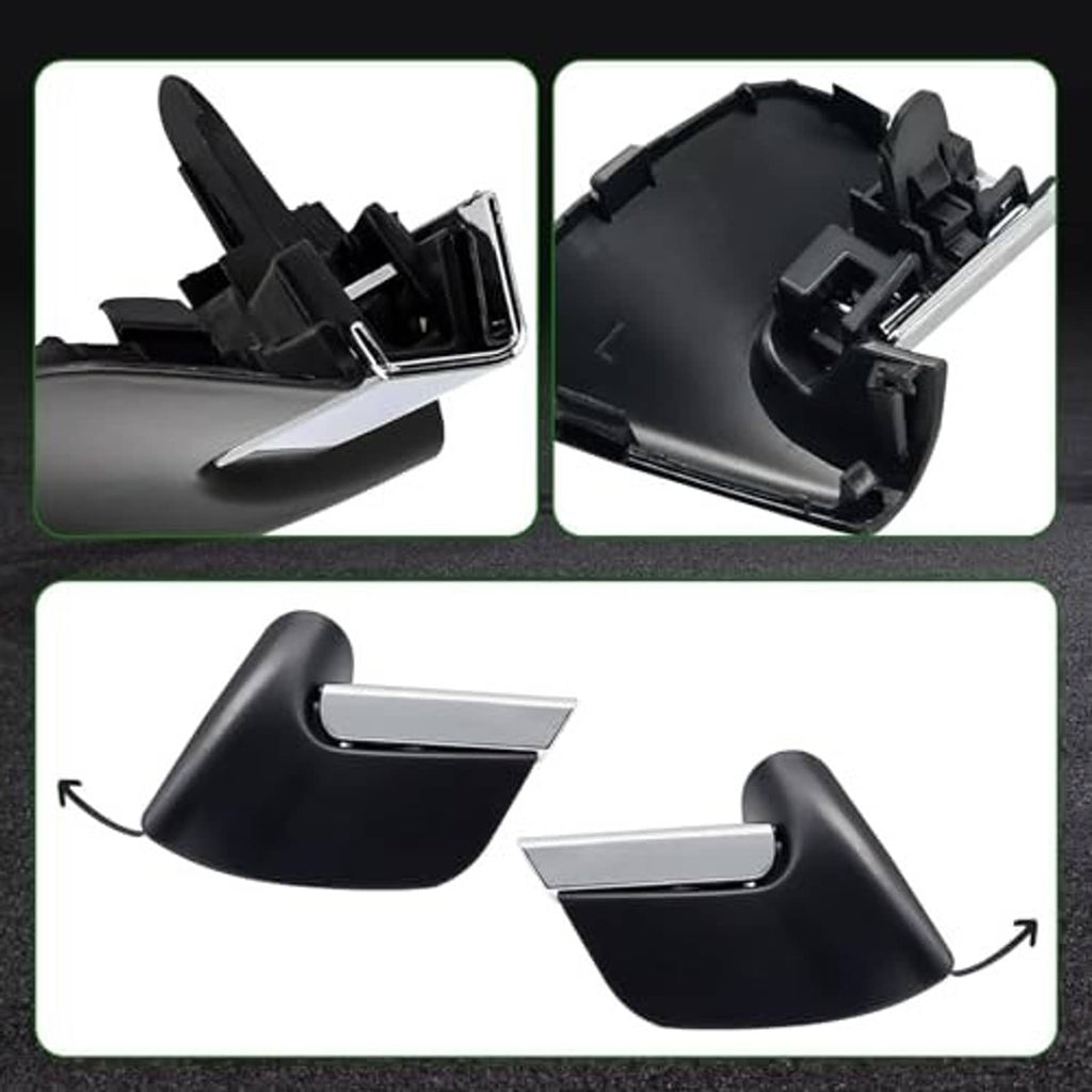 Pair of front bumper trim parts, black covers with silver insert bars and mounting clips