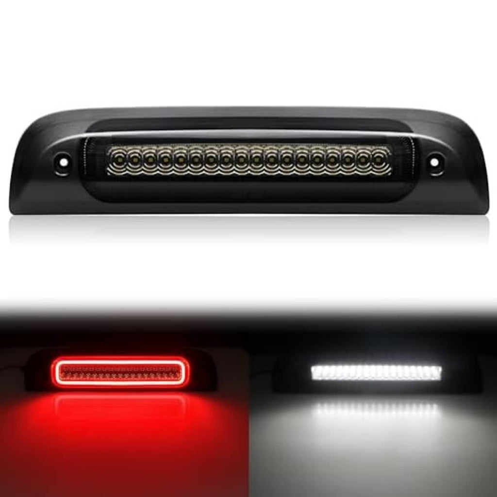 Smoked LED third brake light showing red and white LED bars in black housing