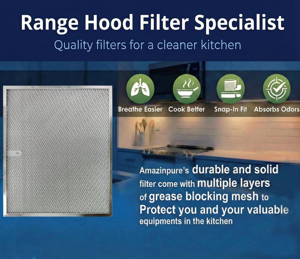 Single square gray range hood filter with wire mesh grid