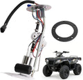 ATV fuel pump module with electrical wiring, metal pickup tube, and mounting flange