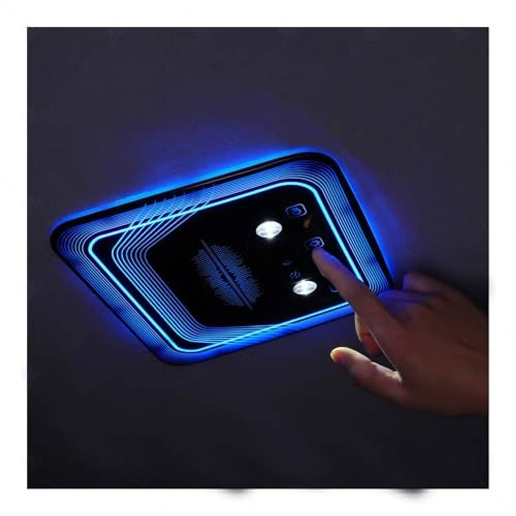 Adjustable LED car dome light replacement showing blue halo glow with hand pointing