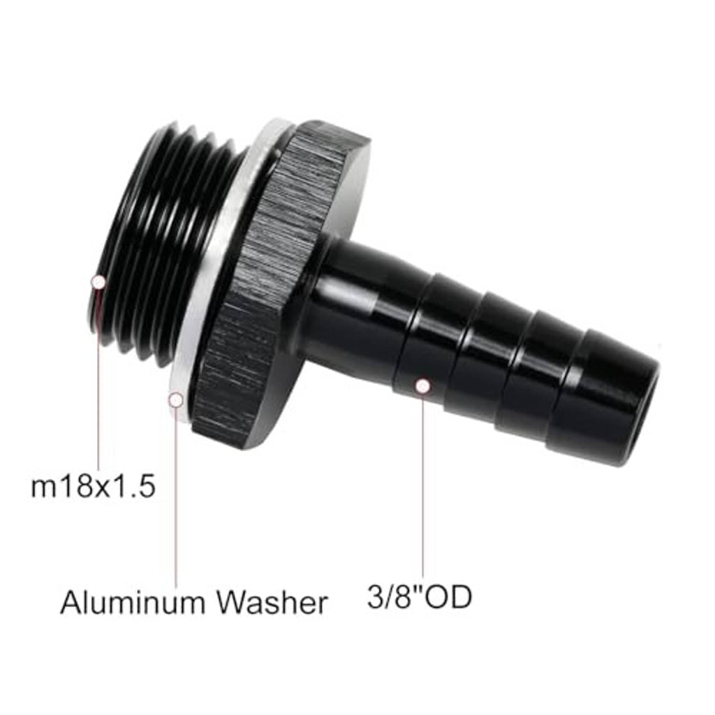 M18x1.5 male threaded fuel fitting with aluminum washer and 3/8 hose barb