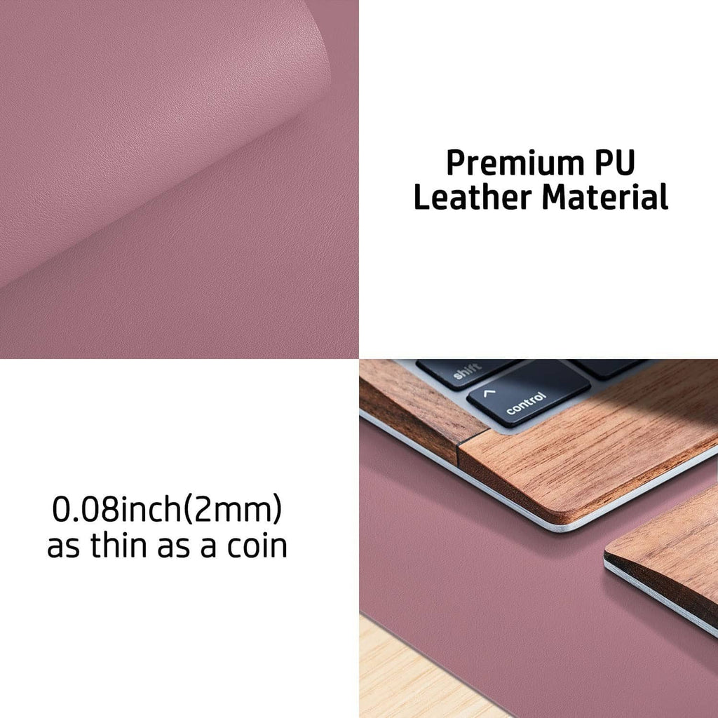 Dark pink thin PU leather desk pad with smooth grain texture
