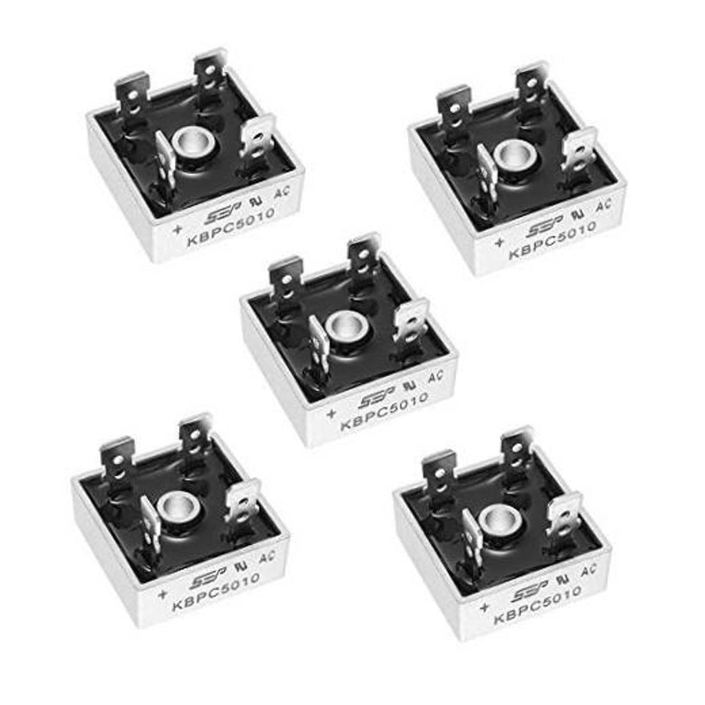Bridge rectifier diode module, 4-pin KBPC5010, black top with metal pins and base
