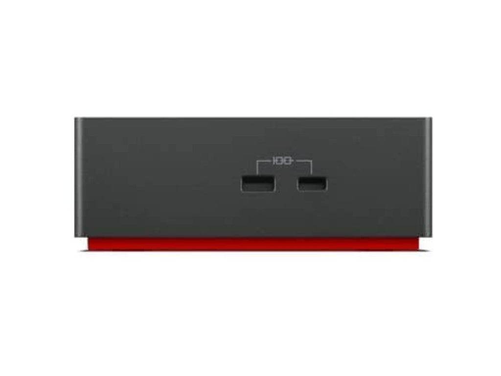 Black dock underside with central logo and red accent trim
