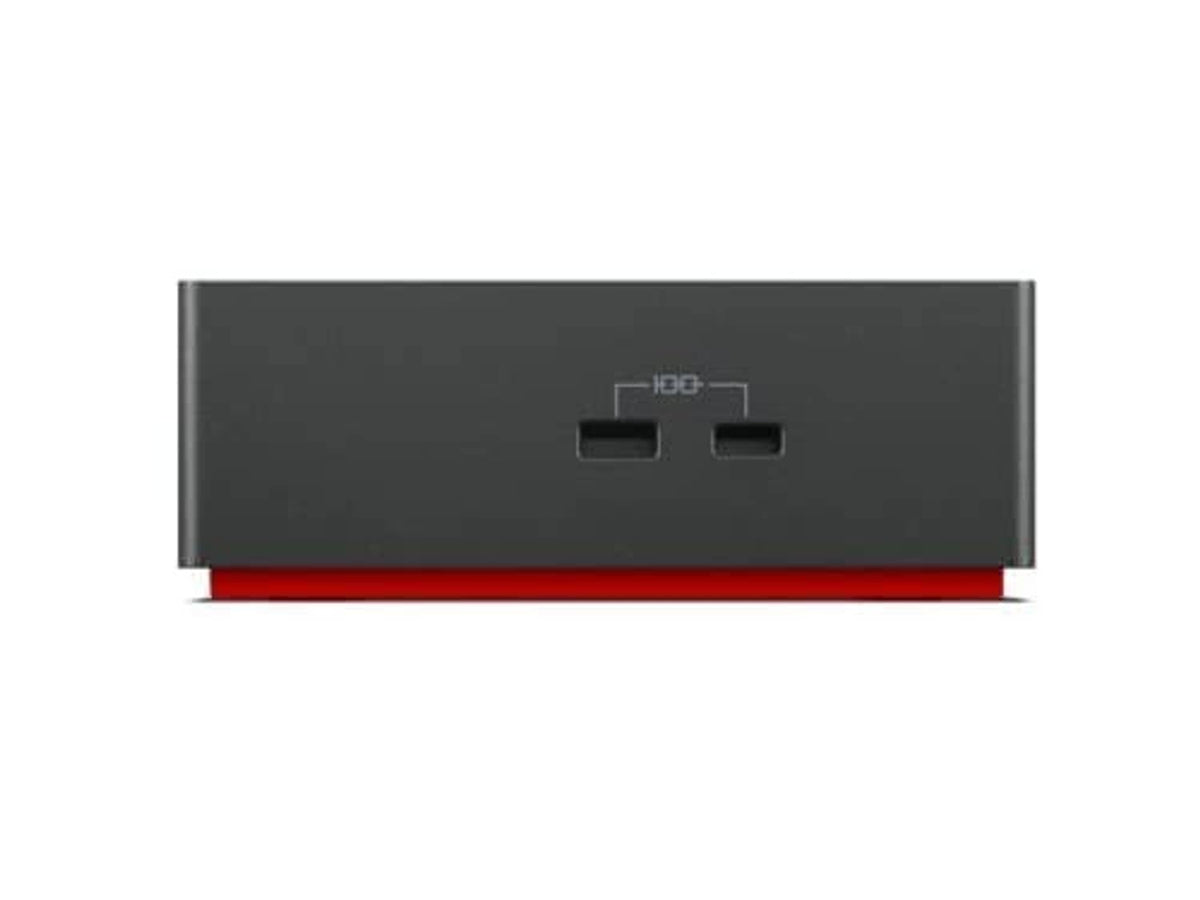 Black dock underside with central logo and red accent trim
