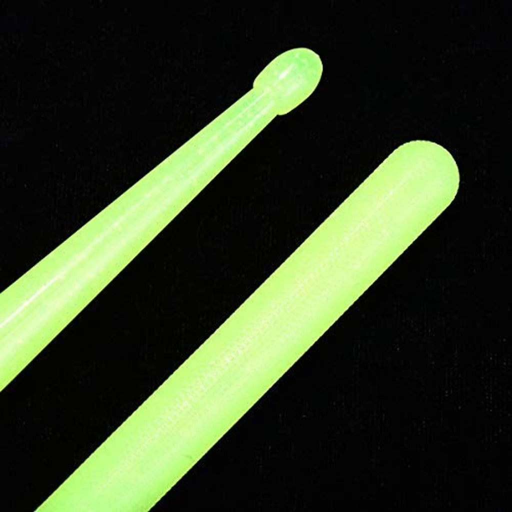 Neon green glow drum sticks, two parallel sticks with rounded ends