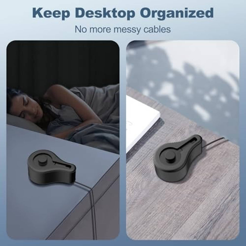 Black silicone charger stand on a desk for tidy cable management during charging
