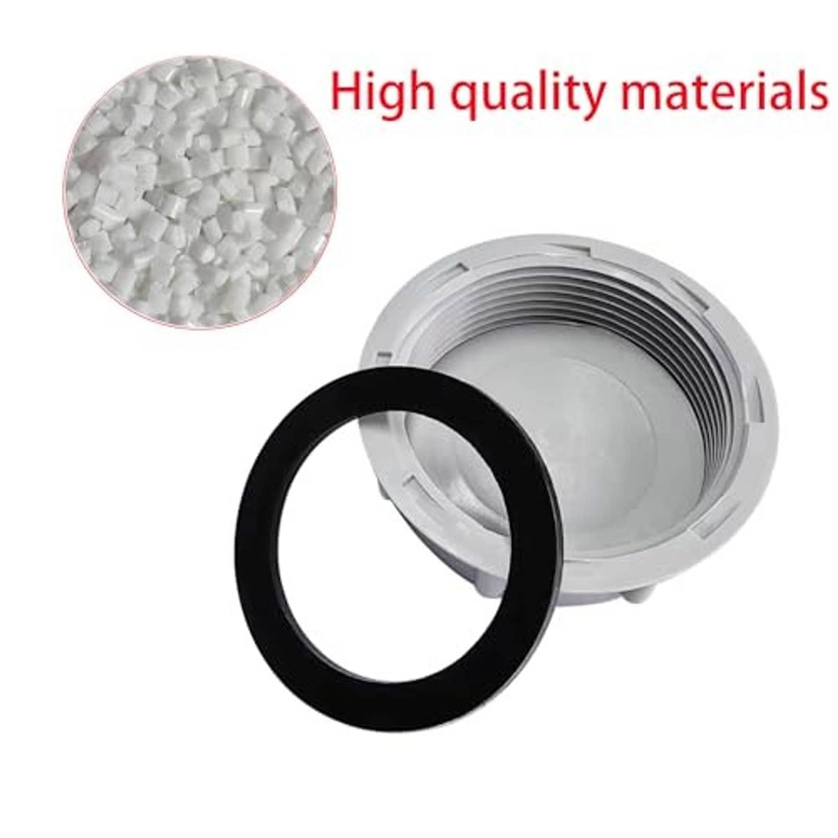 White threaded PVC end cap blanker with black sealing gasket and circular lid