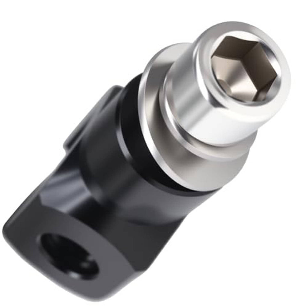 Black and silver threaded footrest mount bushing with hex-socket opening