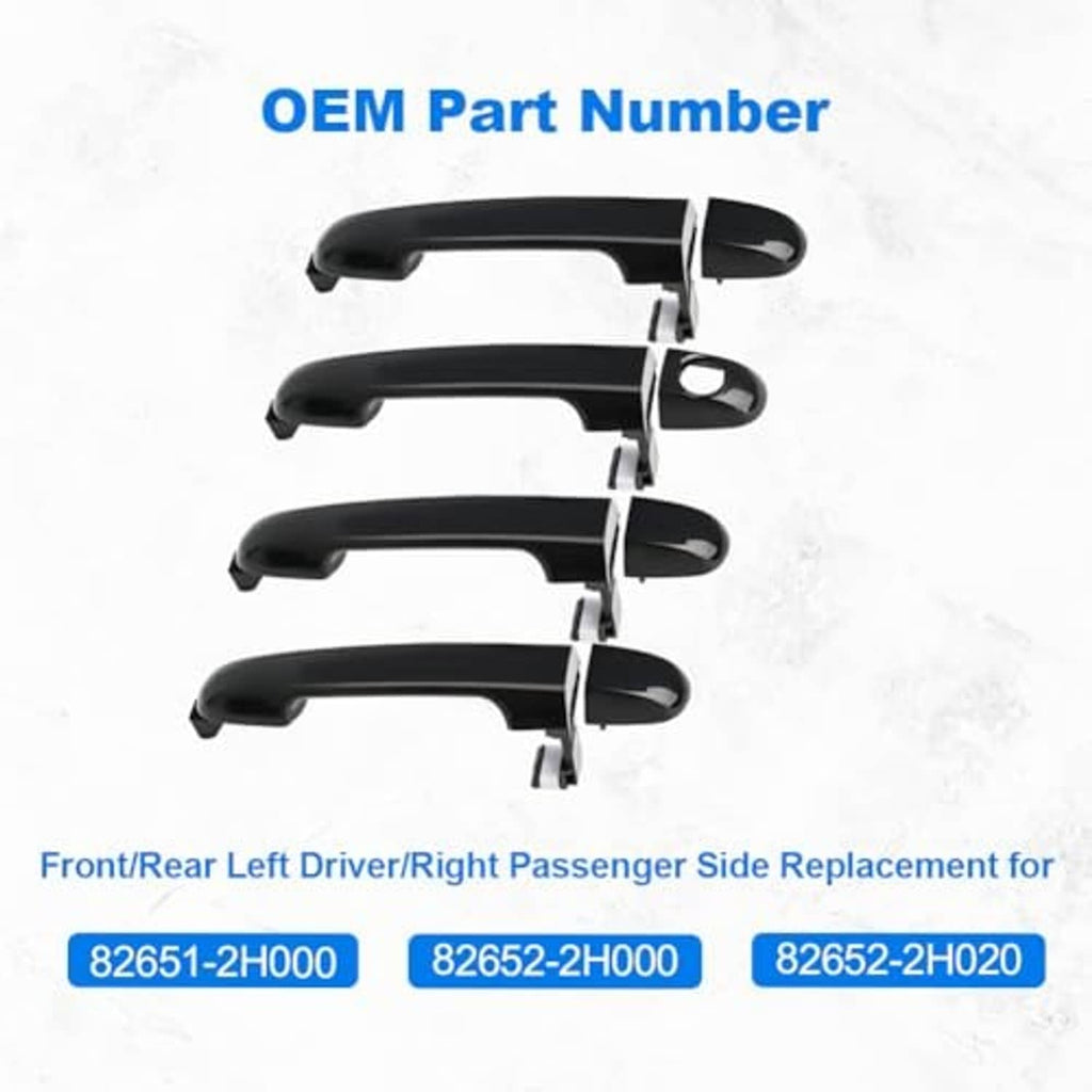 Black exterior door handles set with curved lever and mounting tabs