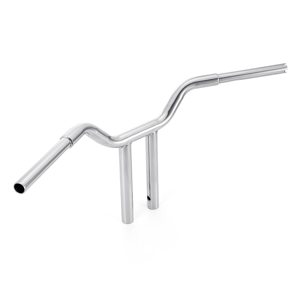 Chrome motorcycle handlebar with curved bends and end grip holes