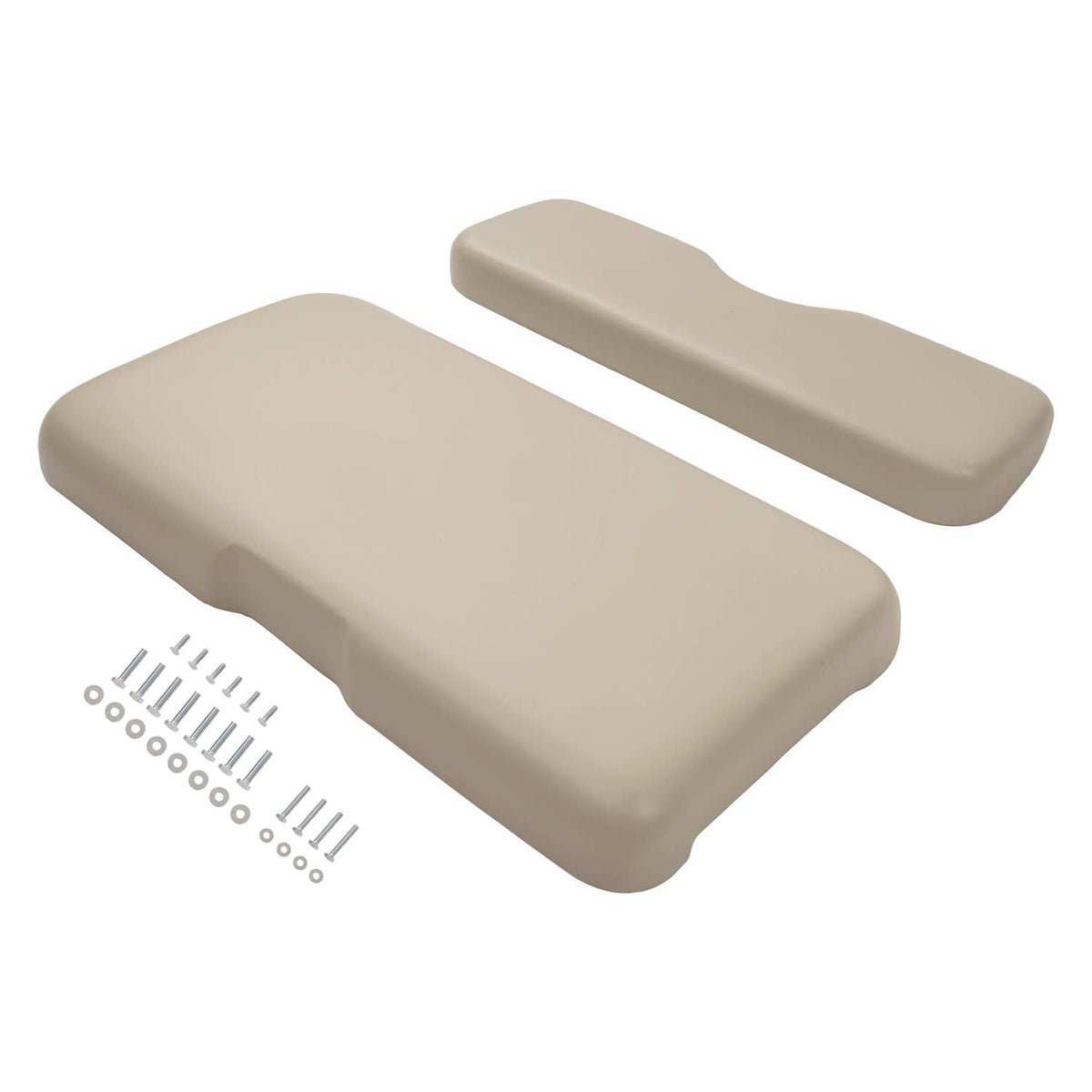 Stone seat cushion pair with mounting hardware pieces, molded foam bottom and backrest