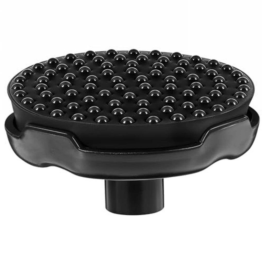 Black rubber floor jack saddle pad with studded traction and central stem post