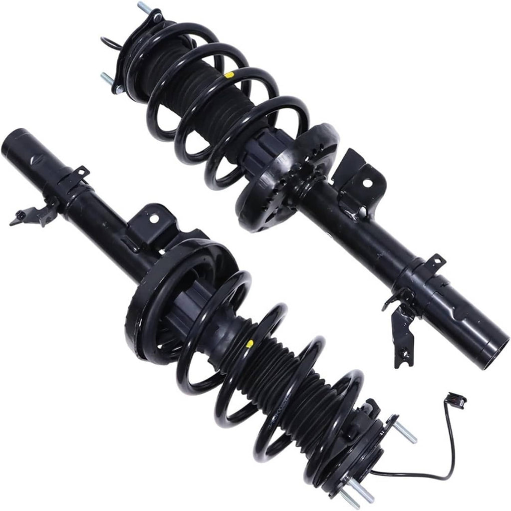 Front shock absorber pair with black coil springs, LH and RH strut assemblies