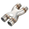 Stainless steel 2.5 in X-pipe crossover exhaust section with two slip joints