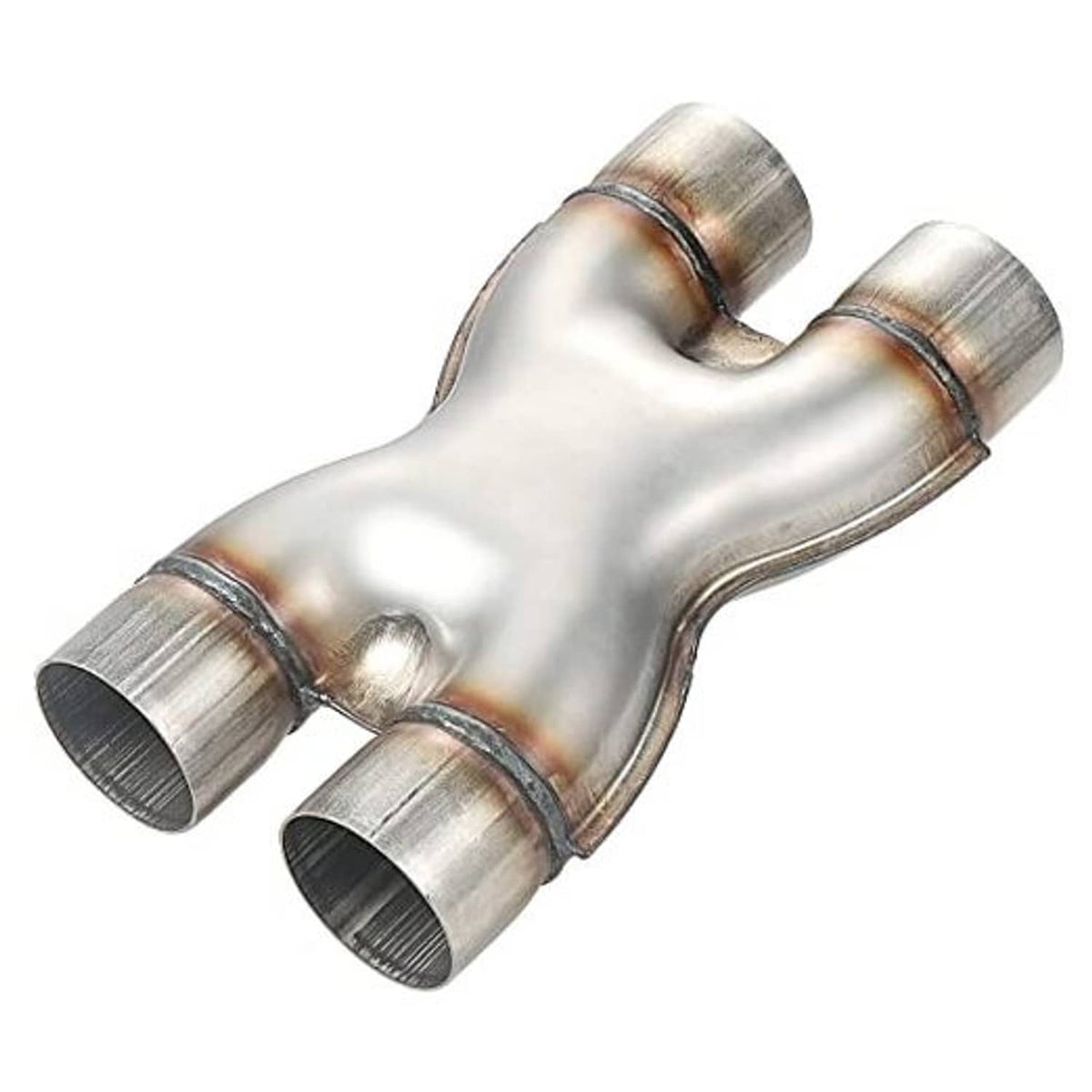 Stainless steel 2.5 in X-pipe crossover exhaust section with two slip joints