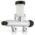 Silver go-kart brake master cylinder with white reservoir and black cap