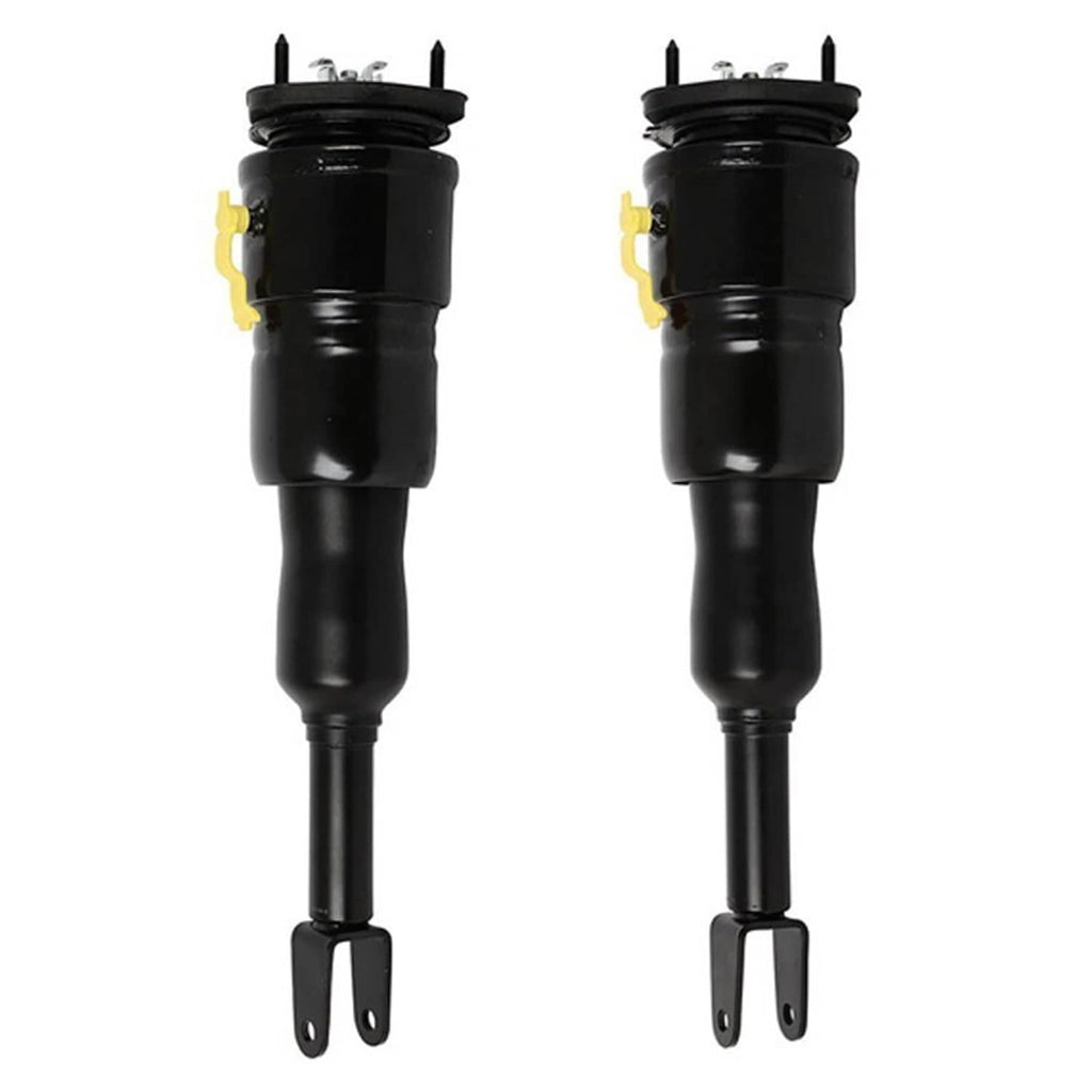 Front air shock strut pair, black housings with top mounts and U-shaped lower fork brackets