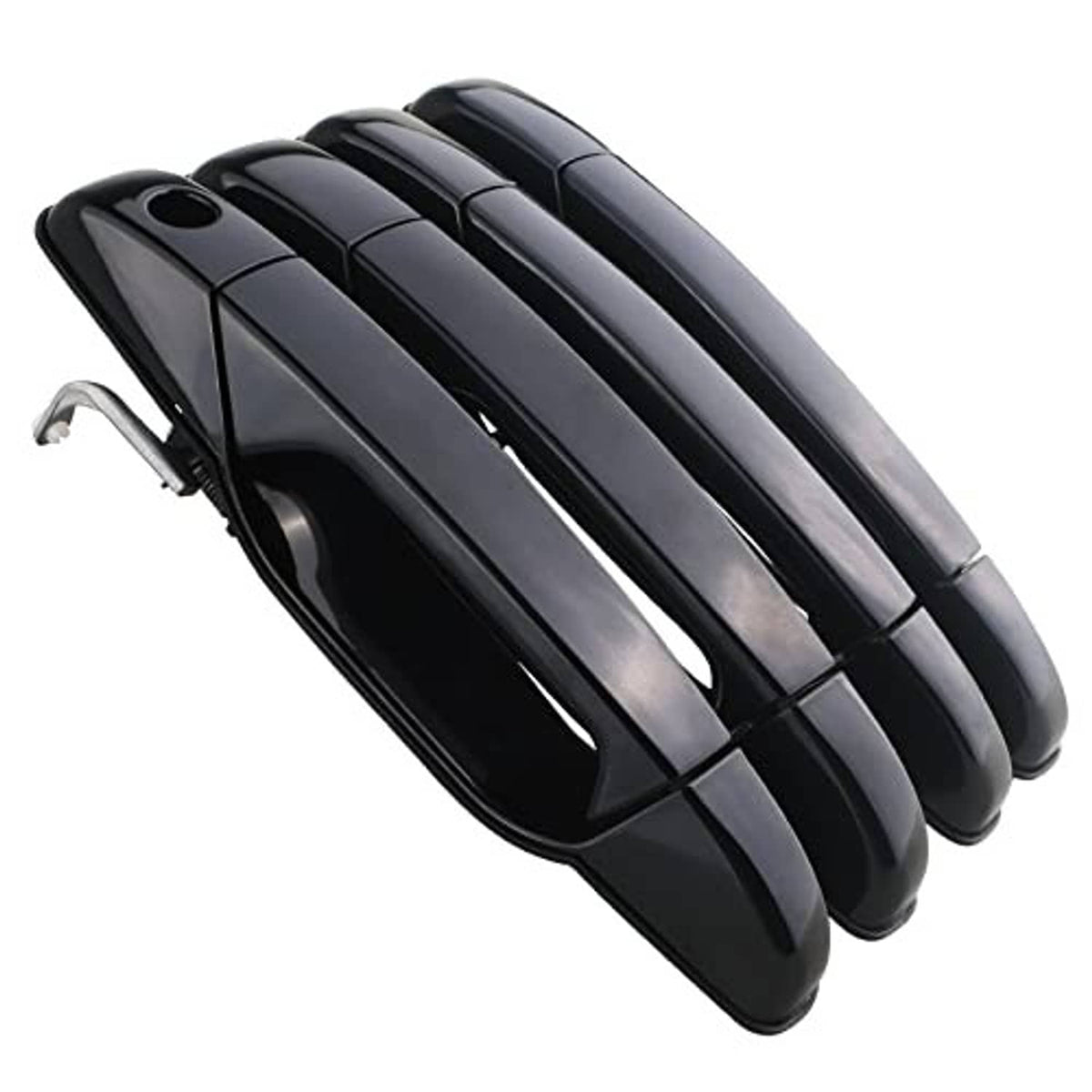 Black 4-pack exterior door handles with curved grips and glossy finish