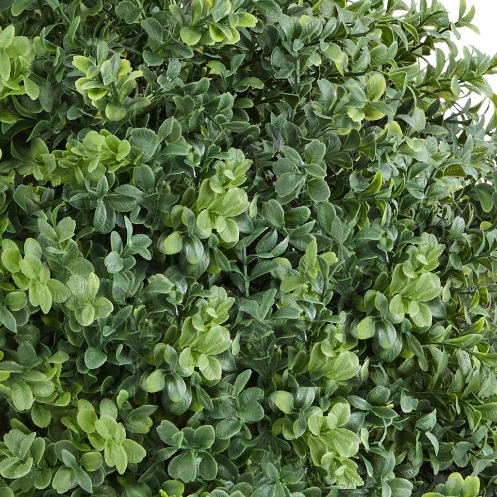 Artificial boxwood topiary shrub with dense green leaf clusters