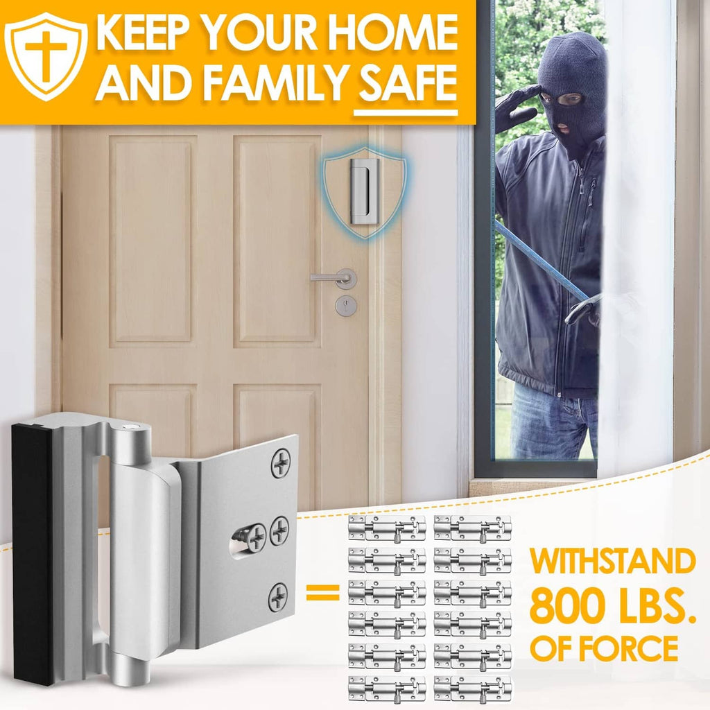 Silver door edge security lock with latch and mounting plate