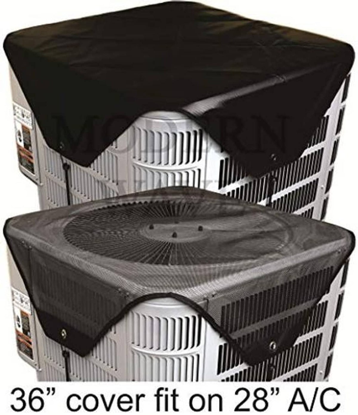 Outdoor AC condenser unit cover set for two units, black fitted covers over fan vents