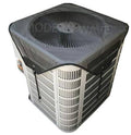 Outside AC unit cover with dark top mesh and elastic bungee cords, square fit