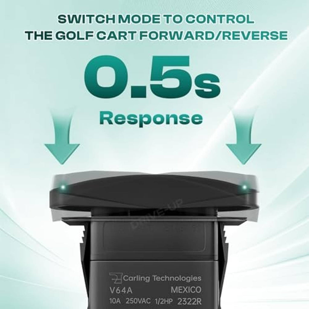 Black golf cart forward/reverse rocker switch with front housing and label panel