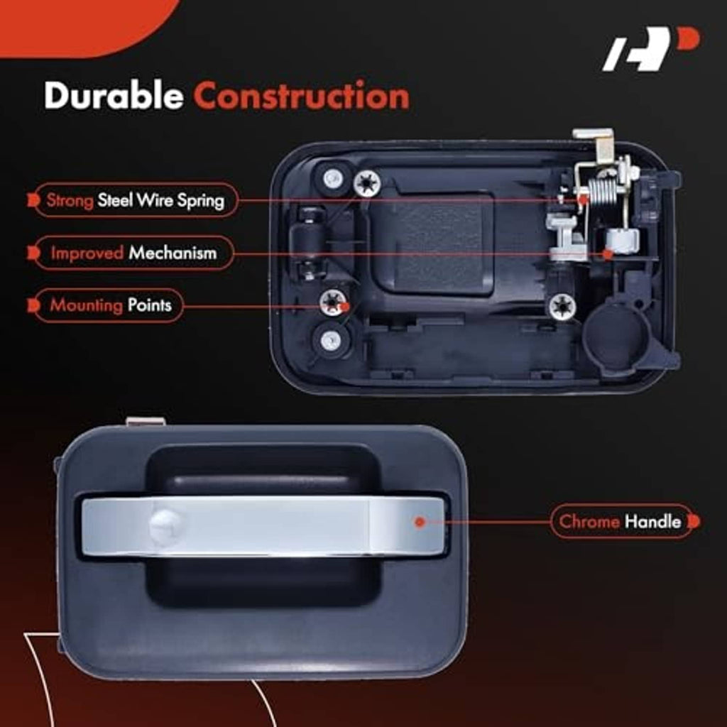 Exterior door handle assembly with chrome handle and black molded housing