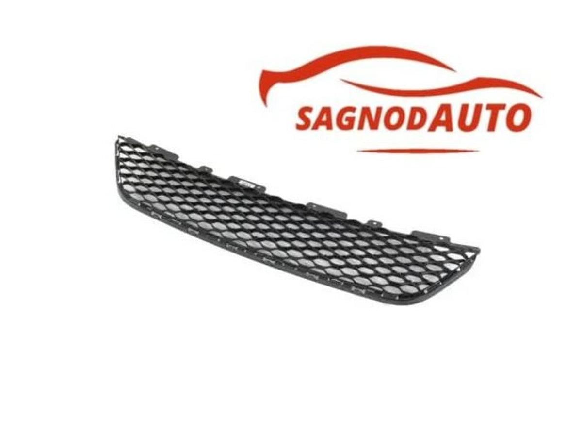 Black honeycomb mesh front bumper grille insert with angled profile and tabs