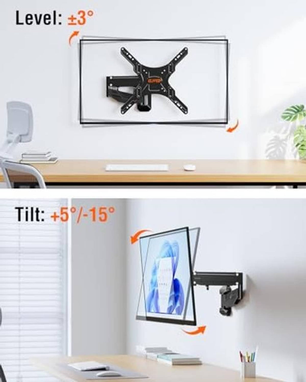 Black TV wall mount bracket that tilts and levels for better viewing angles