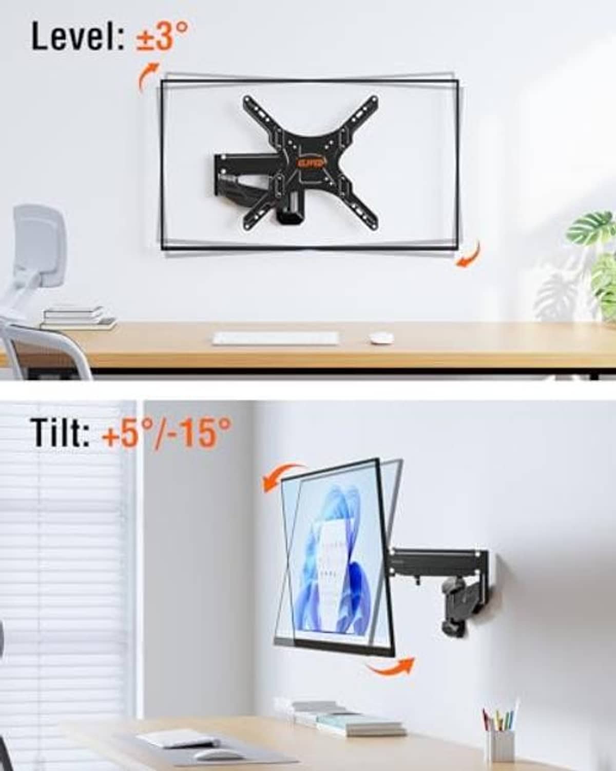 Black TV wall mount bracket that tilts and levels for better viewing angles