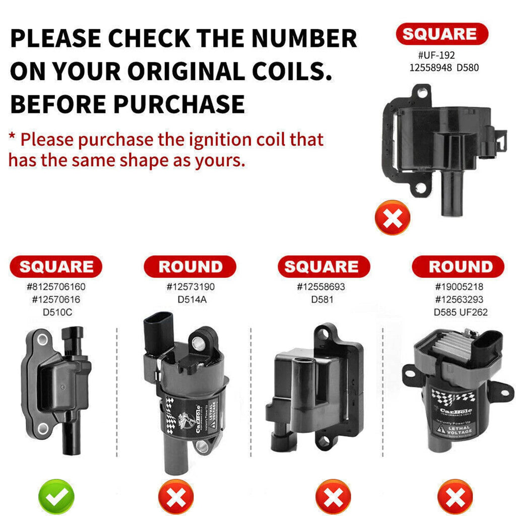 Ignition coil connector shapes comparison: square and round styles shown for fit check