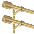 Gold telescopic curtain rod set with two L-shaped brackets and cylindrical cap finials