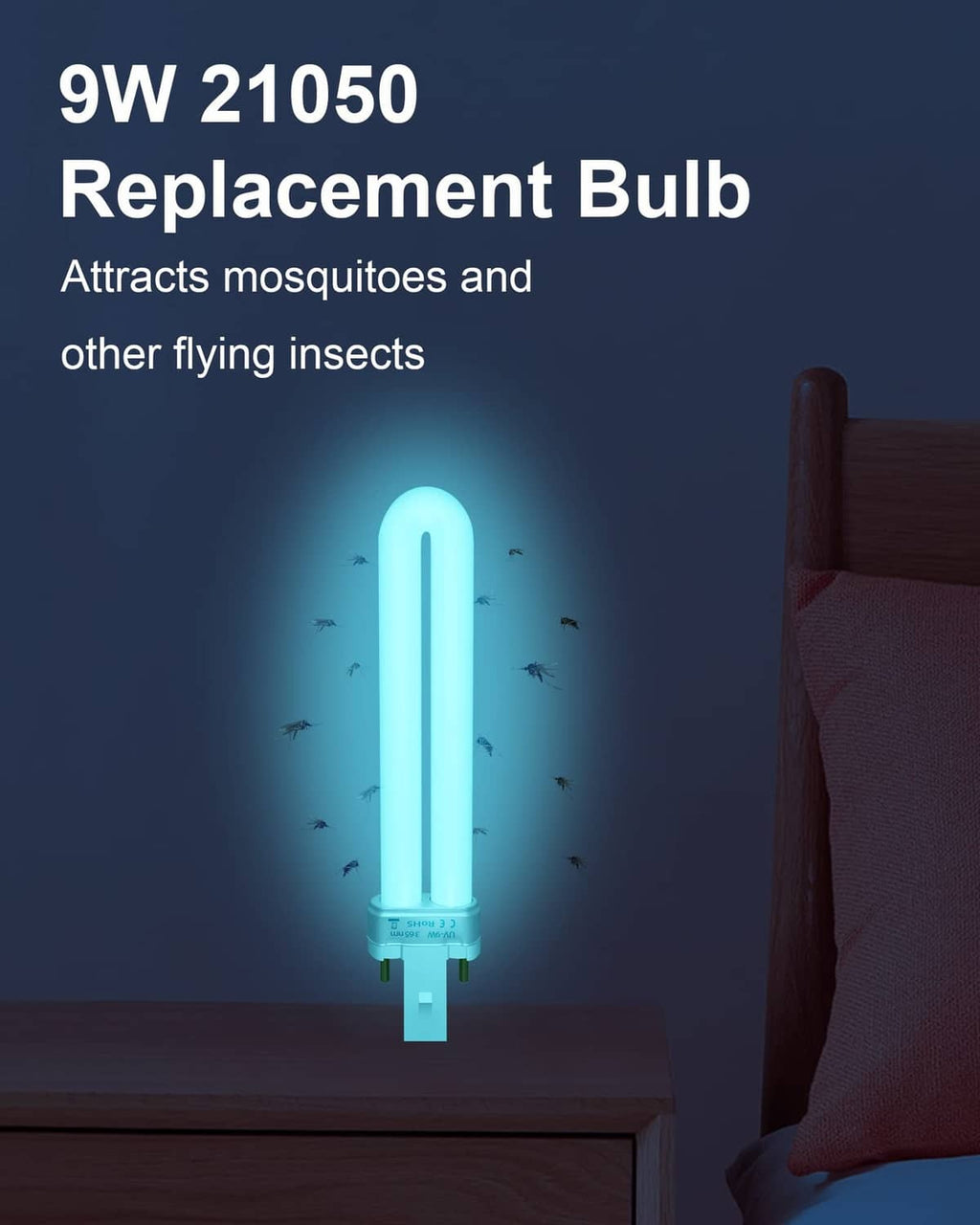 9W 21050 replacement insect-trap bulb with cool blue glow and 2-pin base