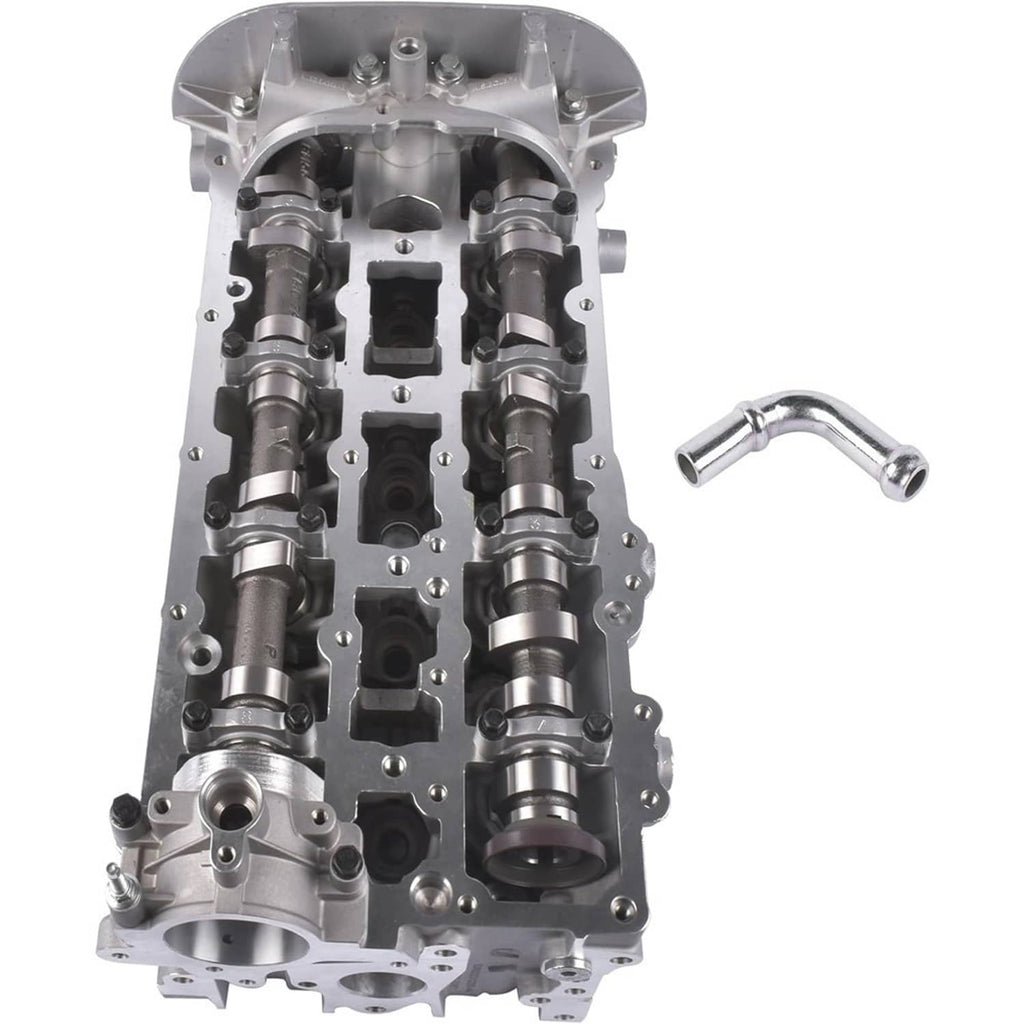 Cylinder head assembly top view with rocker arms, camshafts, and lifters installed