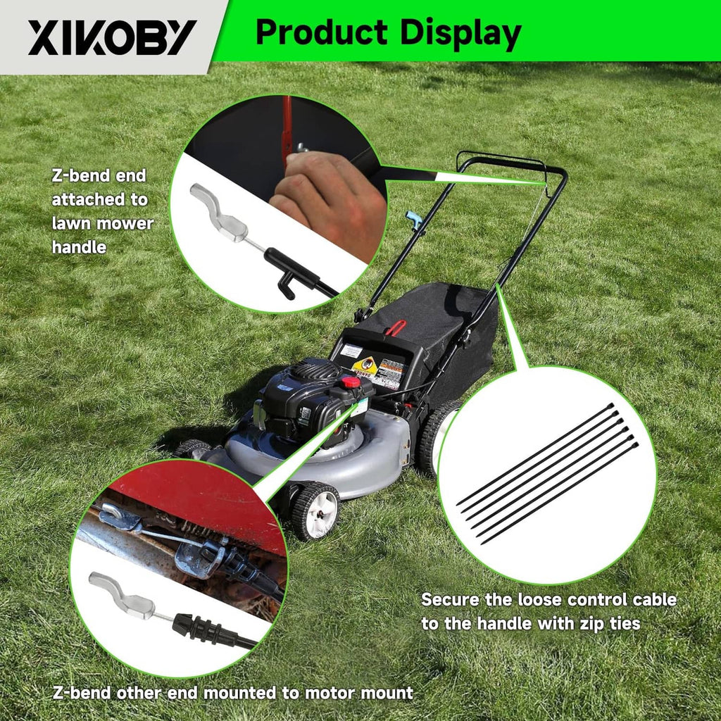 XIKOBY black control cable with Z-bend end installed on a lawn mower handle