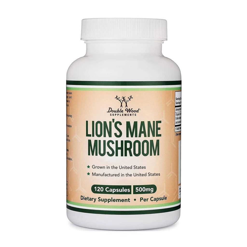 Lion's Mane mushroom supplement bottle with 120 capsules label