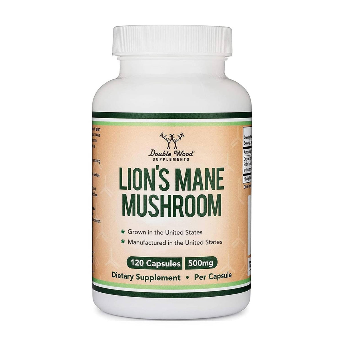 Lion's Mane mushroom supplement bottle with 120 capsules label